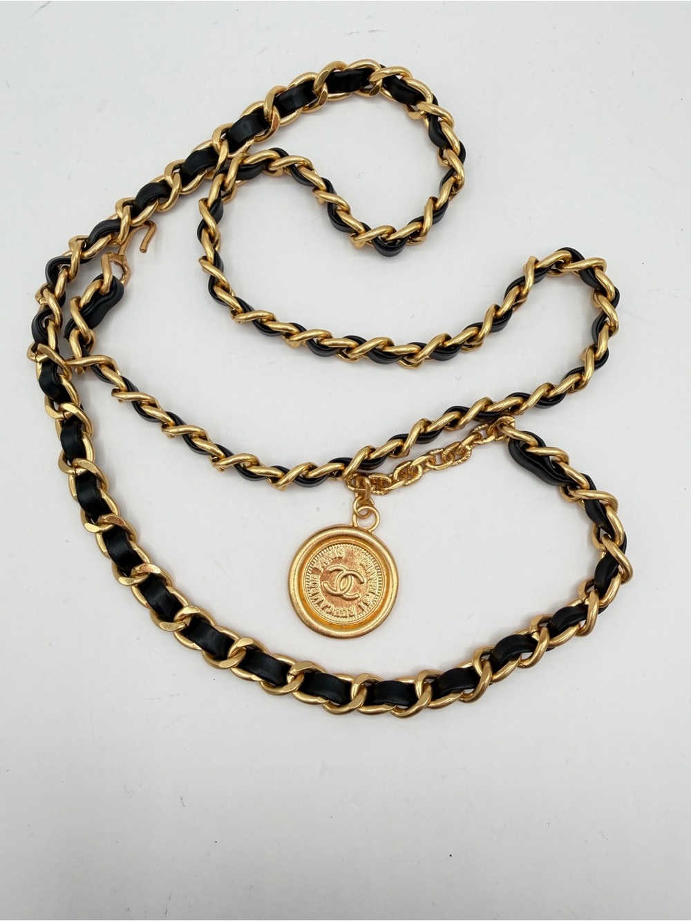 Chanel Golden Metal Gold Chain Woven Leather Belt, 1980s